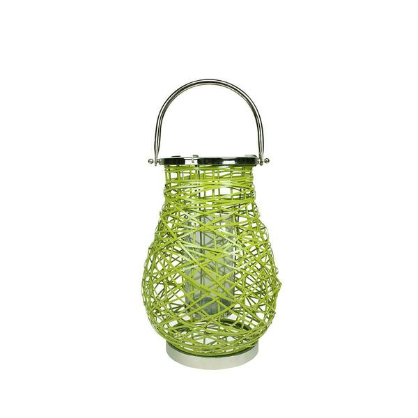 Northlight Seasonal Modern Green Decorative Woven Iron Pillar Candle Lantern with Glass Hurricane 31580058